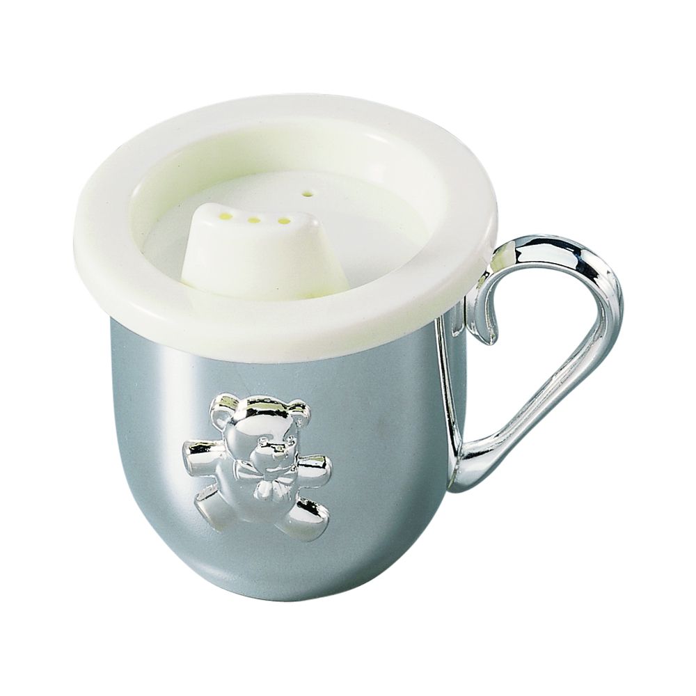SILVER PLATED TEDDY BEAR BABY CUP WITH CUP & SIPPY LID INSERT