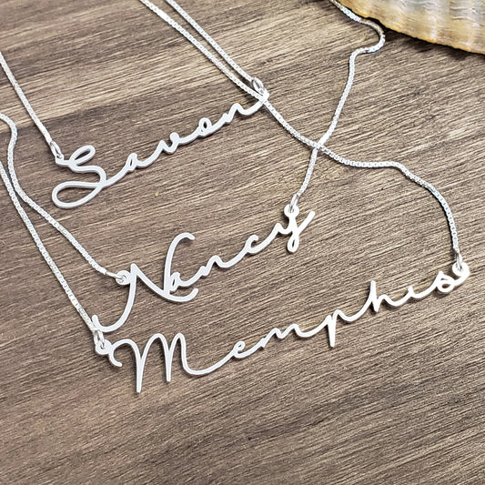 Sterling Silver Signature Thin and Dainty Personalized Name Necklace